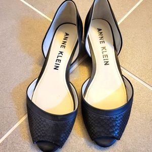 Anne Klein Black Peep Toe Flats